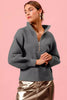 SO ME Half Zip Raglan Balloon Sleeves Ribbed Sweater  Style Ratio