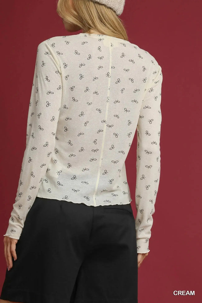 Umgee Bow Print Lightweight Knit Top  Style Ratio