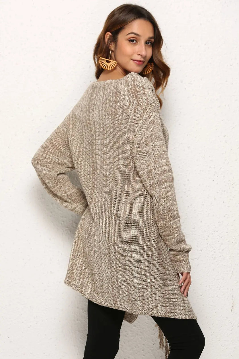 Angel Wings One-Button Tassel Tie Asymmetrical Hem Cardigan  Style Ratio