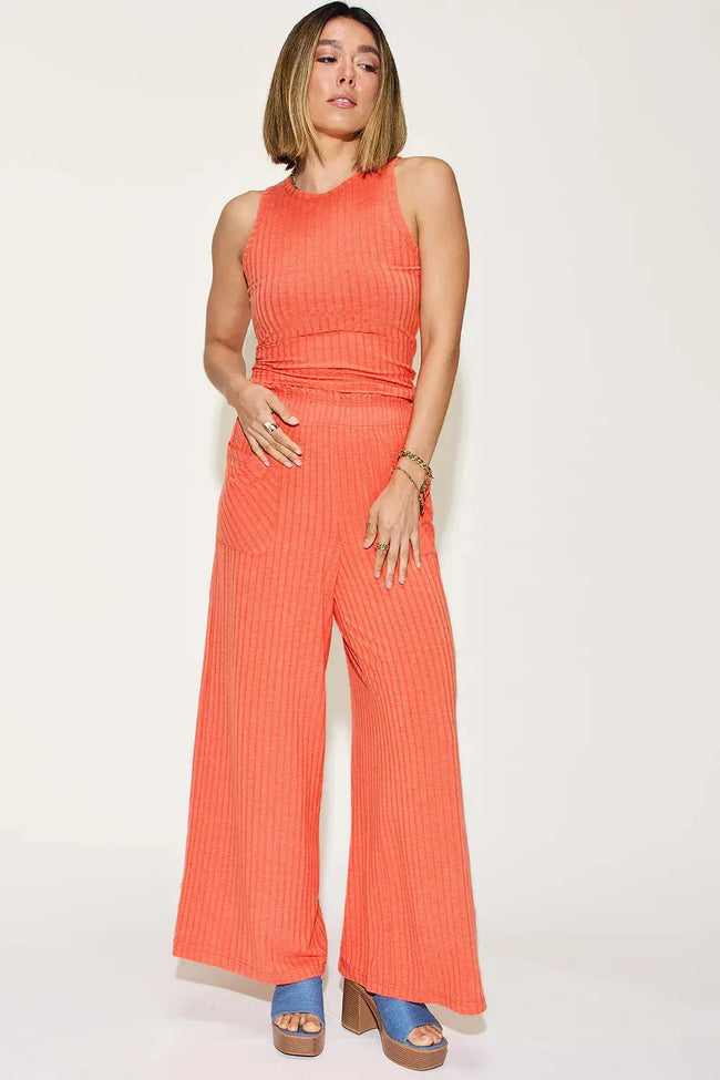 Basic Bae Full Size Ribbed Tank and Wide Leg Pants Set  Style Ratio