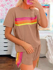 Rainbow Striped Round Neck Top and Shorts Set  Style Ratio