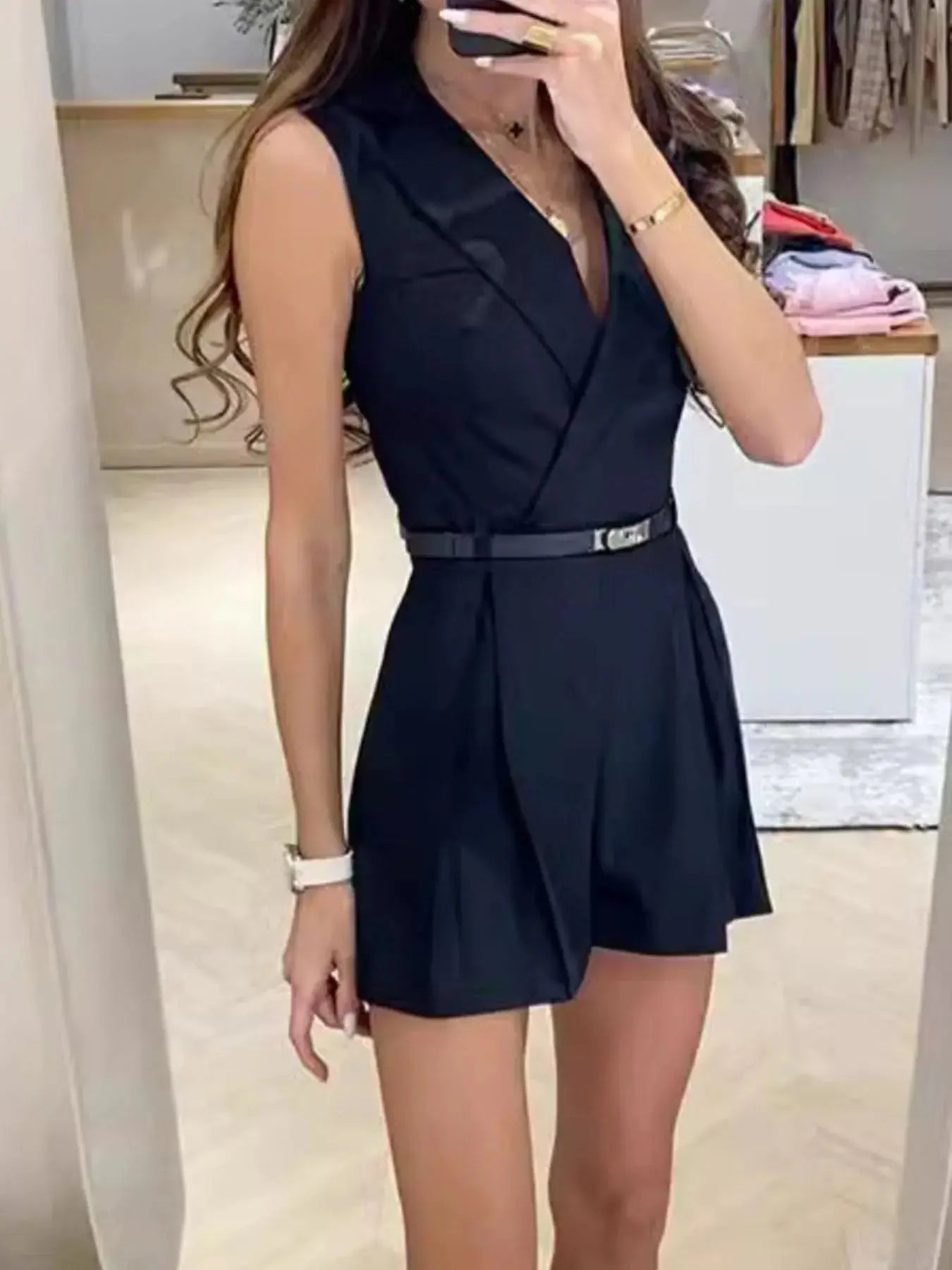 Solid Sleeveless Surplice Romper  Style Ratio