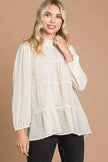 Culture Code Full Size Swiss Dot Smocked Mock Neck Blouse  Style Ratio