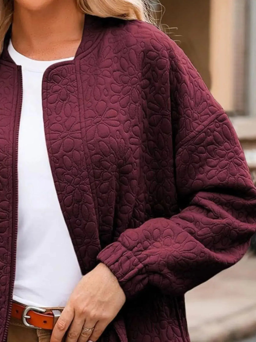 Full Size Floral Quilted Zip Up Jacket  Style Ratio