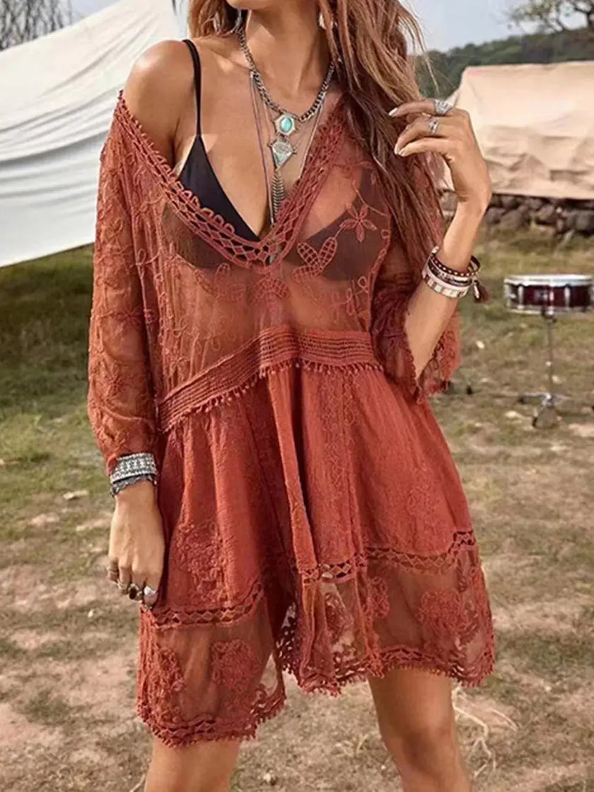 Lace Detail Plunge Cover-Up  Style Ratio