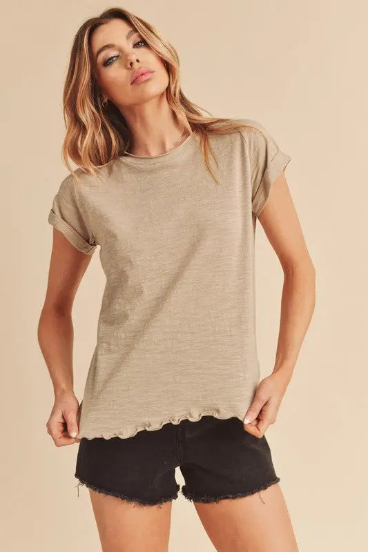 Aemi + Co Lettuce Edge Round Neck Short Sleeve Shirt  Style Ratio