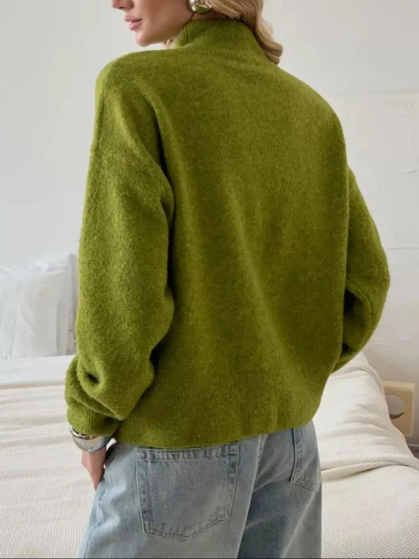 Mock Neck Dropped Shoulder Sweater  Style Ratio