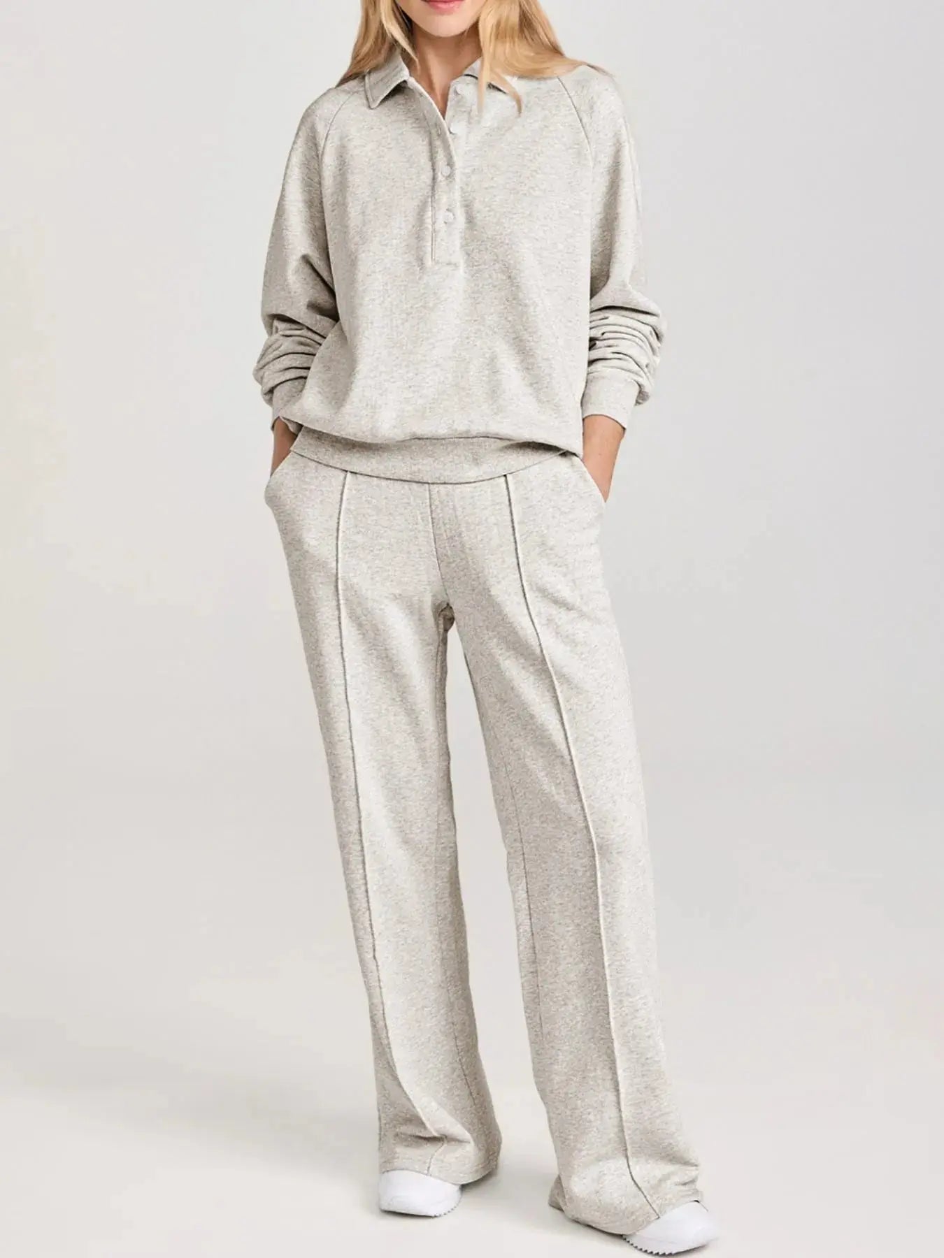 Collared Sweatshirt and High Waist Pants Active Set  Style Ratio