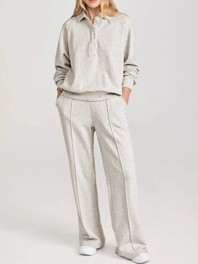 Collared Sweatshirt and High Waist Pants Active Set  Style Ratio