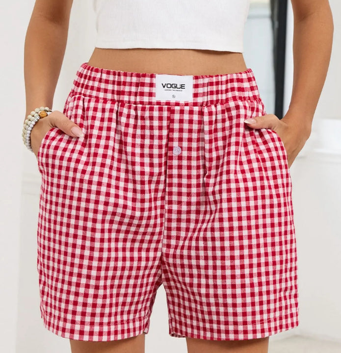 Gingham Elastic Waist Casual Shorts  Style Ratio