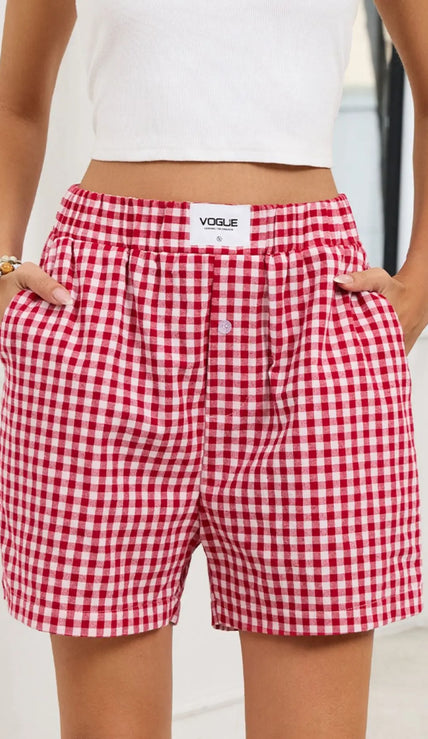 Gingham Elastic Waist Casual Shorts  Style Ratio