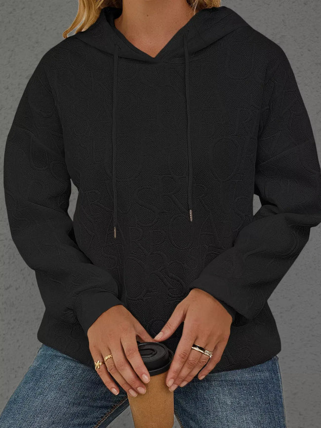 Full Size Embossed Lettering Casual Hoodie  Style Ratio