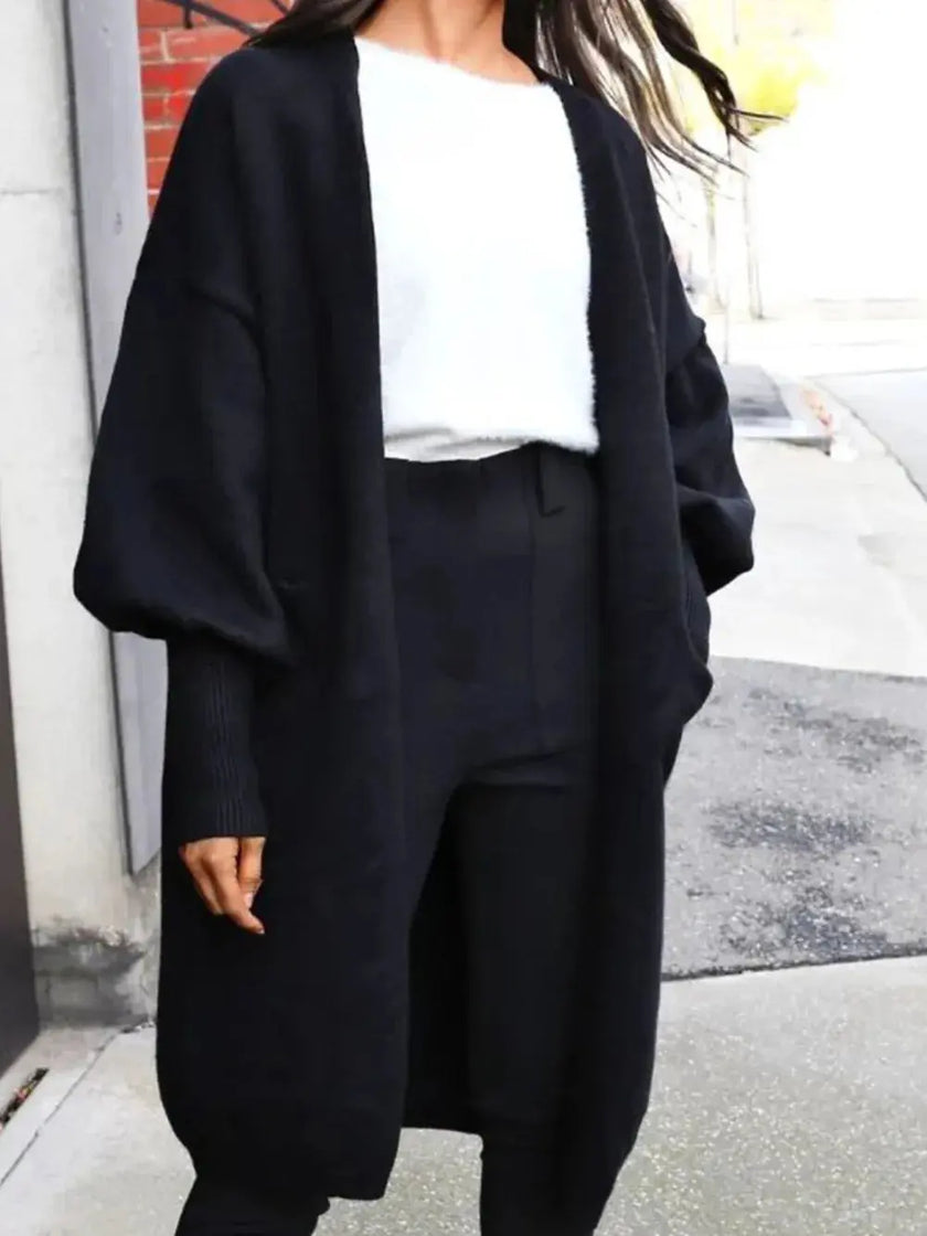 Perfee Open Front Dropped Shoulder Cardigan  Style Ratio