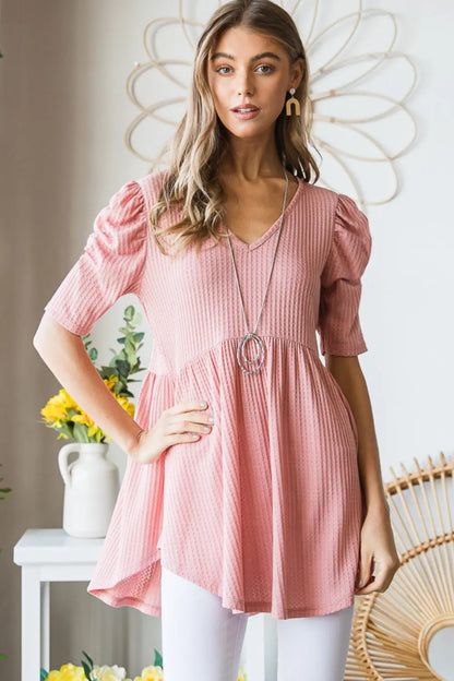 Heimish Knit V-Neck Babydoll Top Trendsi