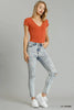Umgee 5-Pockets Distressed Detail Stretch Denim Skinny Jeans with Unfinished Hem  Style Ratio