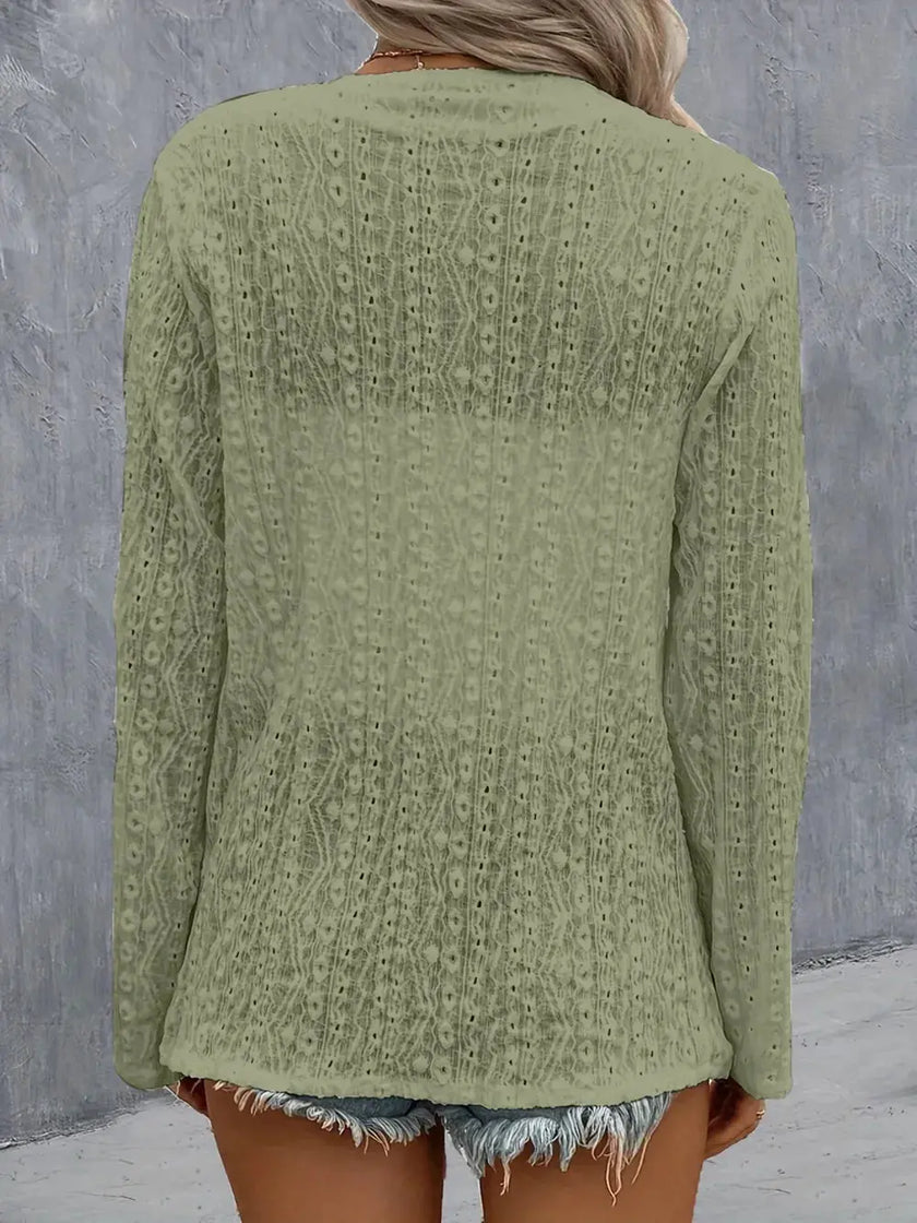 Eyelet Roll-Tab Sleeve Cardigan  Style Ratio
