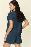 Double Take Full Size Texture Short Sleeve T-Shirt and Drawstring Shorts Set  Style Ratio