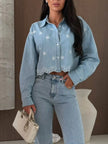 Embroidered Cropped Denim Shirt  Style Ratio