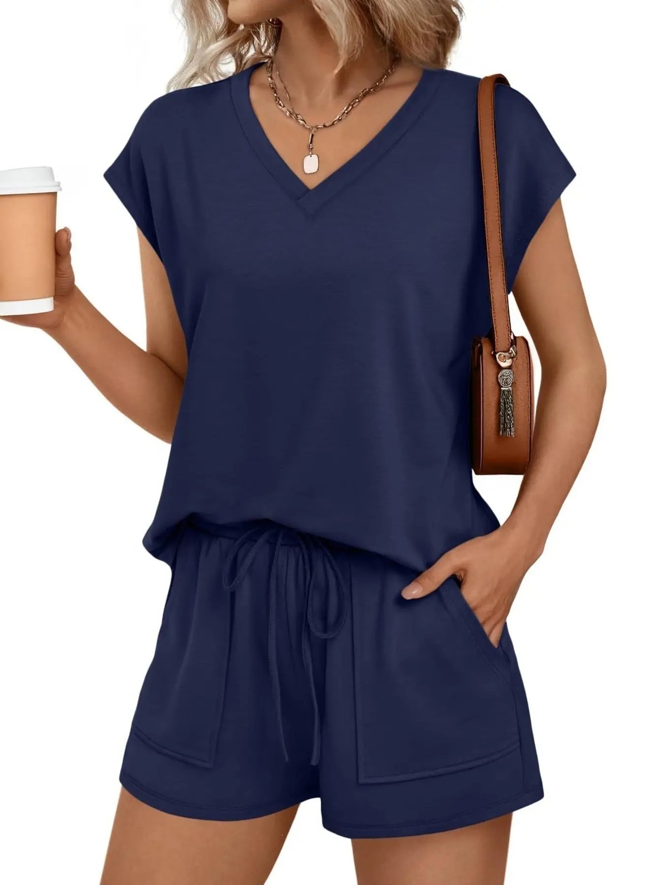 Casual V-Neck T-Shirt and Shorts Set  Style Ratio