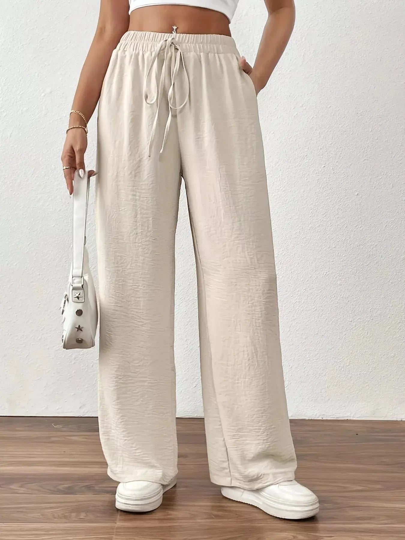 Casual Drawstring Wide Leg Pants  Style Ratio