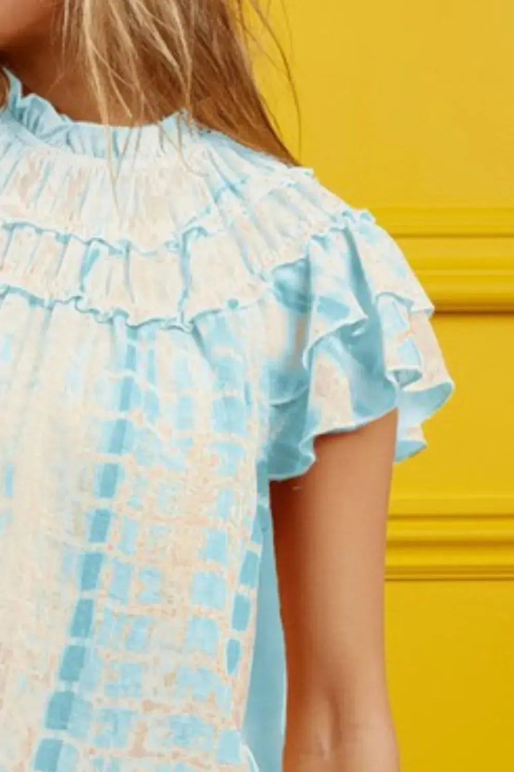 BiBi Tiered Ruffle Neck Tie Dye Blouse  Style Ratio