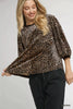 Umgee Leopard Round Neck Three-Quarter Sleeve Blouse  Style Ratio