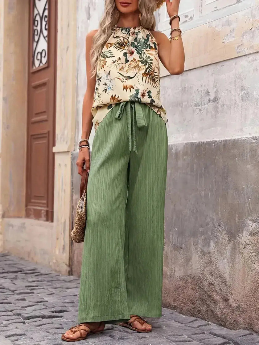 Printed Tank Top and Wide Leg Pants Set  Style Ratio