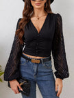 Sheer Sleeve V-Neck Blouse  Style Ratio