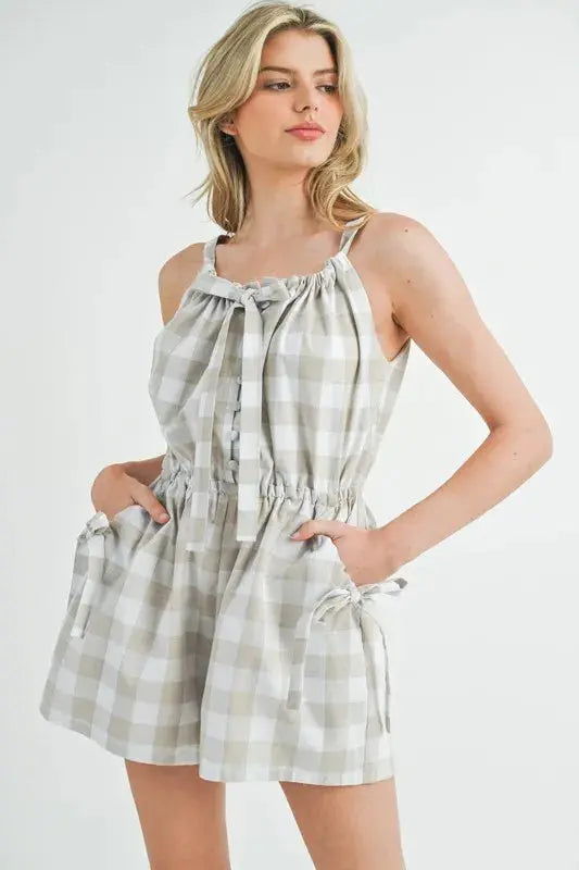 Mable Plaid Sleeveless Button Down Romper  Style Ratio