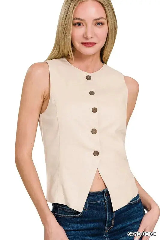 Zenana Linen Button Down Vest  Style Ratio