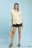 Umgee Linen V-Neck Lace Puff Sleeve Top  Style Ratio