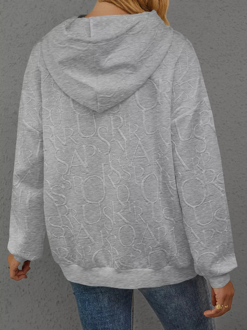 Full Size Embossed Lettering Casual Hoodie  Style Ratio