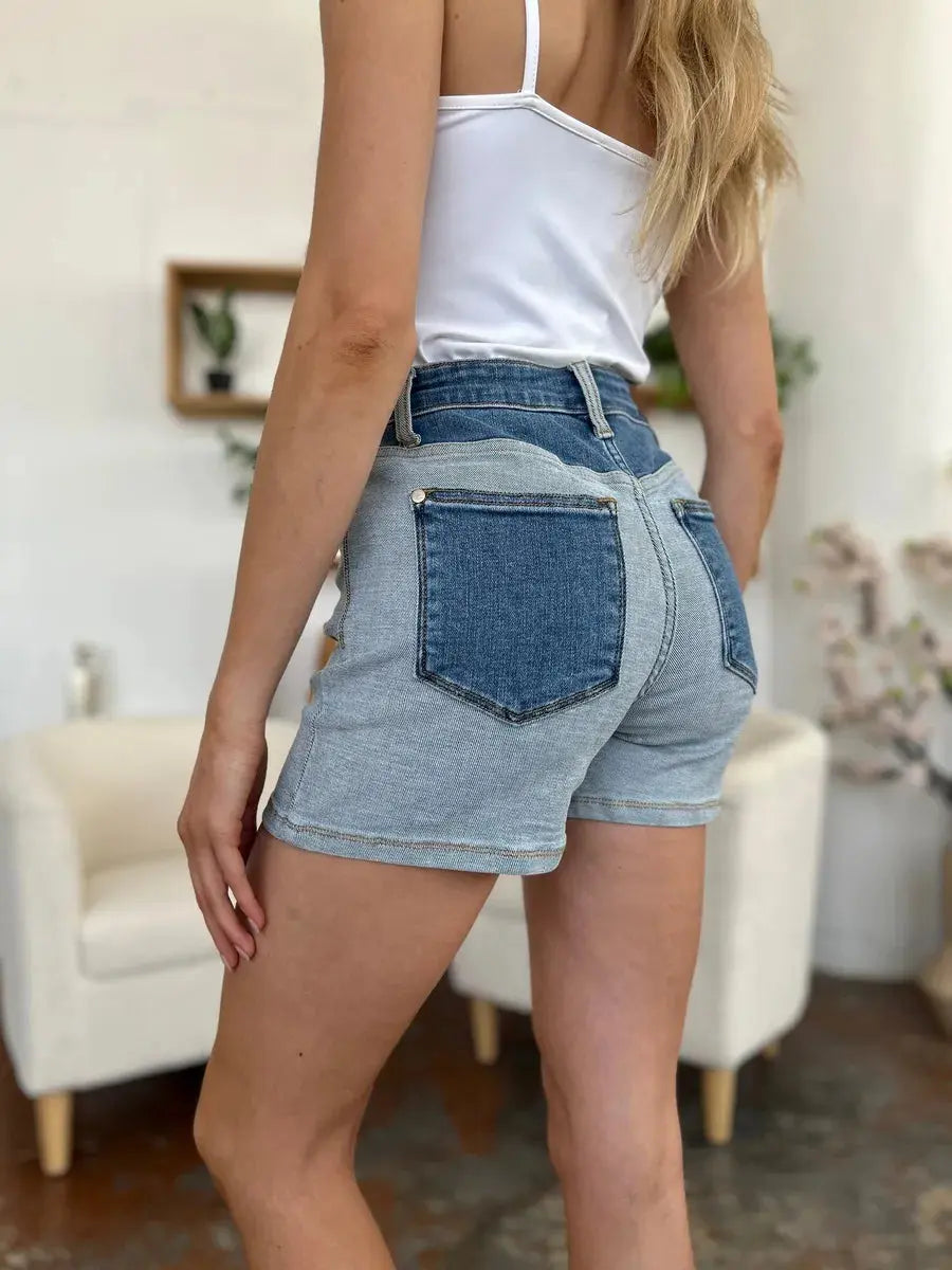 Judy Blue Full Size Color Block Denim Shorts  Style Ratio