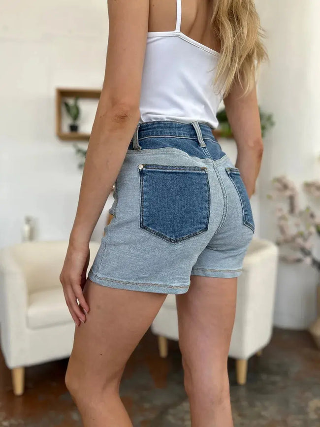 Judy Blue Full Size Color Block Denim Shorts  Style Ratio