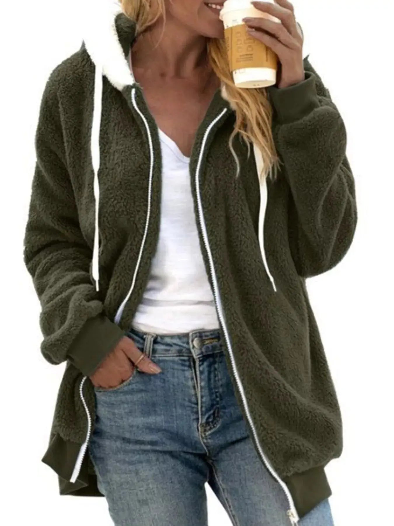 Full Size Cozy Fleece Zip-Up Hooded Jacket  Style Ratio