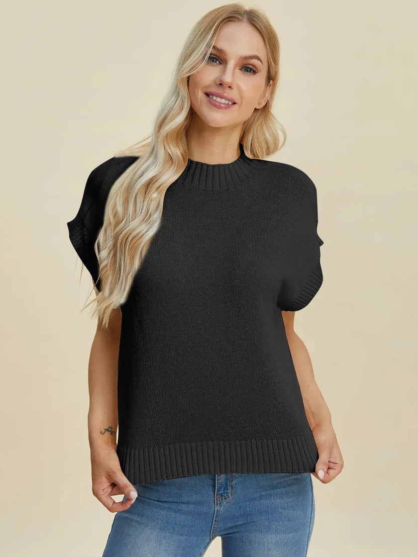 Double Take Full Size Mock Neck Short Sleeve Sweater  Style Ratio
