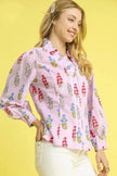 Umgee Floral Print Lantern Sleeve Button Down Blouse  Style Ratio