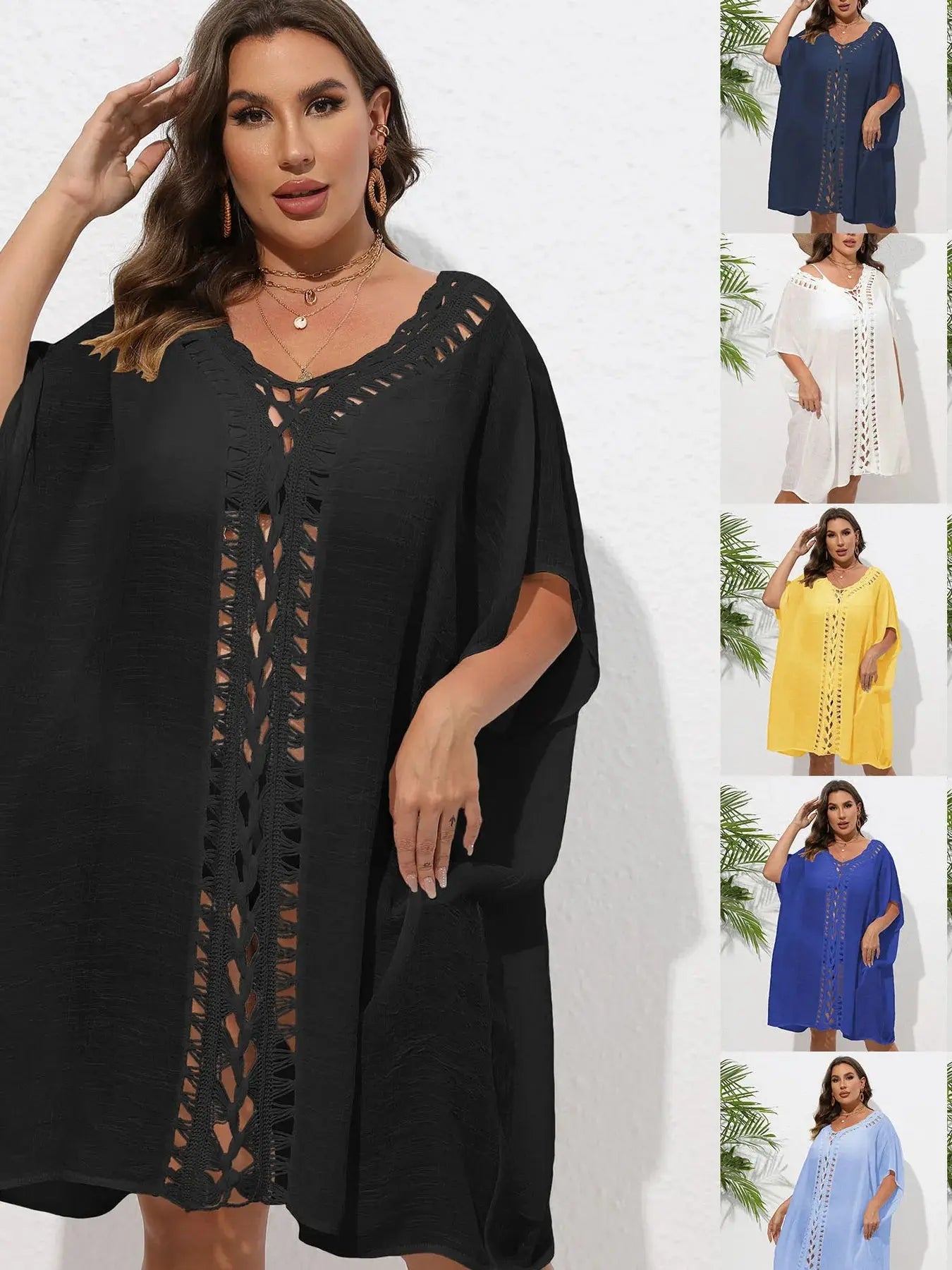 Crochet Trim V-Neck Beach Cover Up  Style Ratio