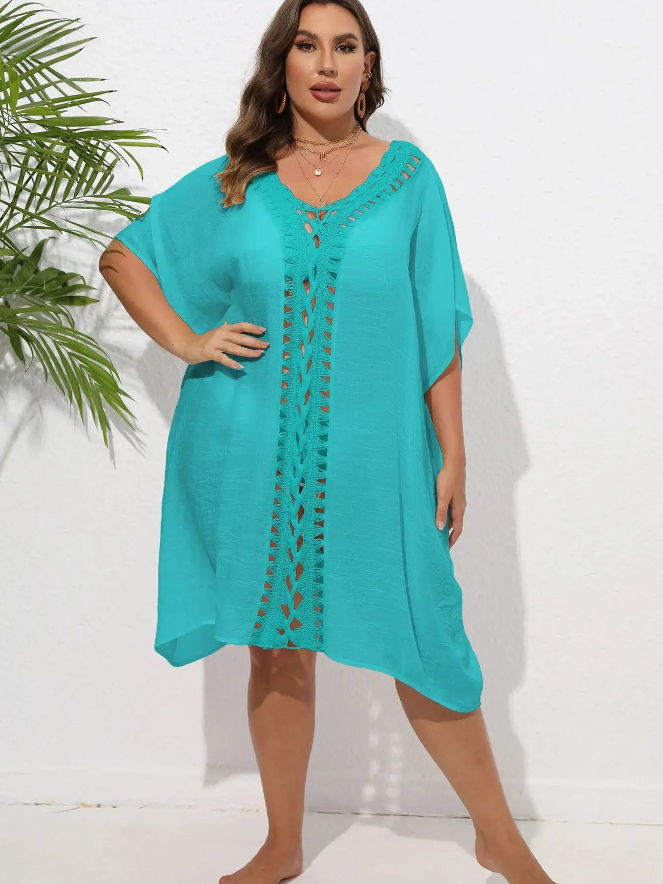 Crochet Trim V-Neck Beach Cover Up  Style Ratio