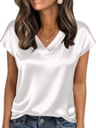 Satin V-Neck Short Sleeve Blouse  Style Ratio