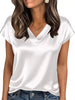 Satin V-Neck Short Sleeve Blouse  Style Ratio