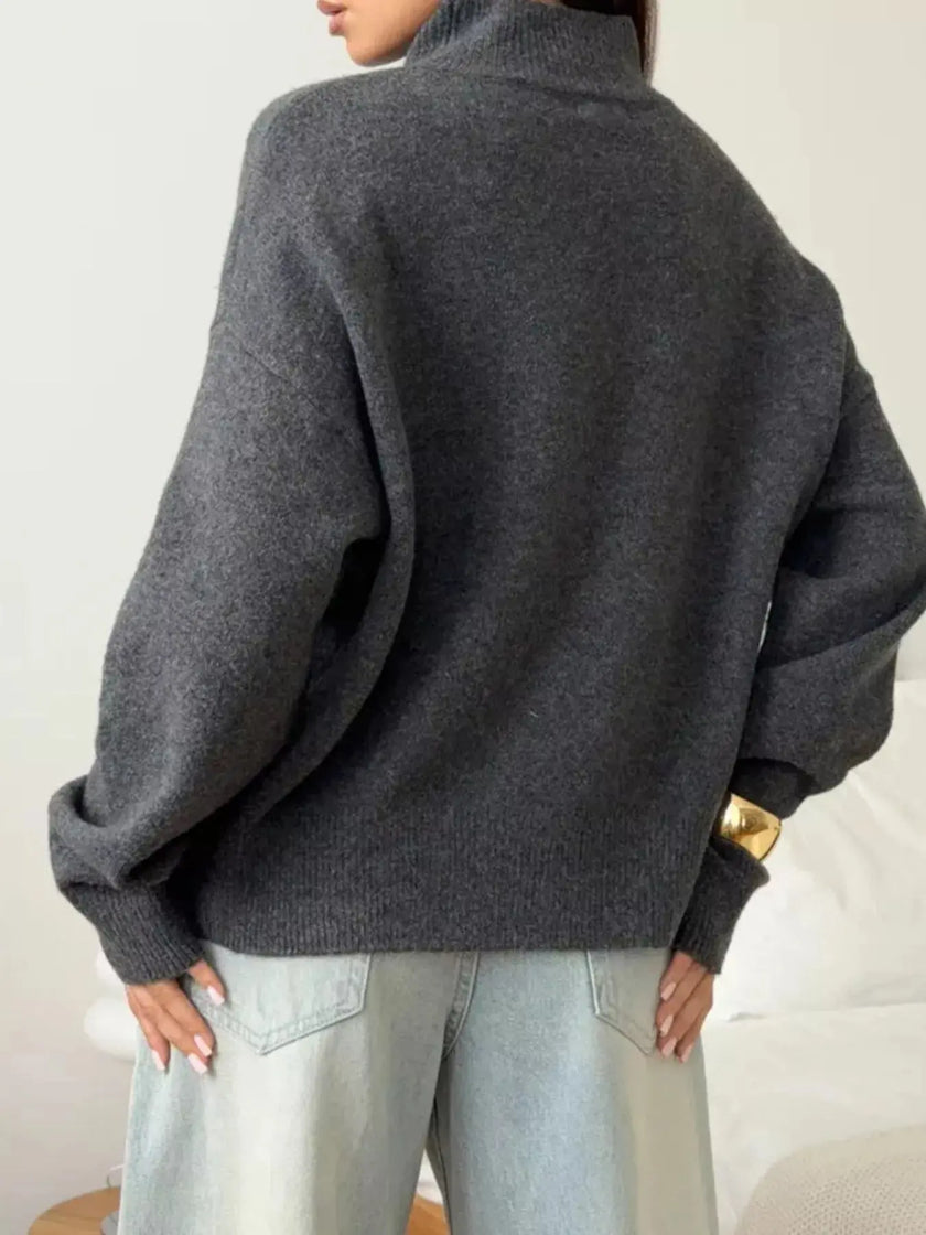 Mock Neck Dropped Shoulder Sweater  Style Ratio