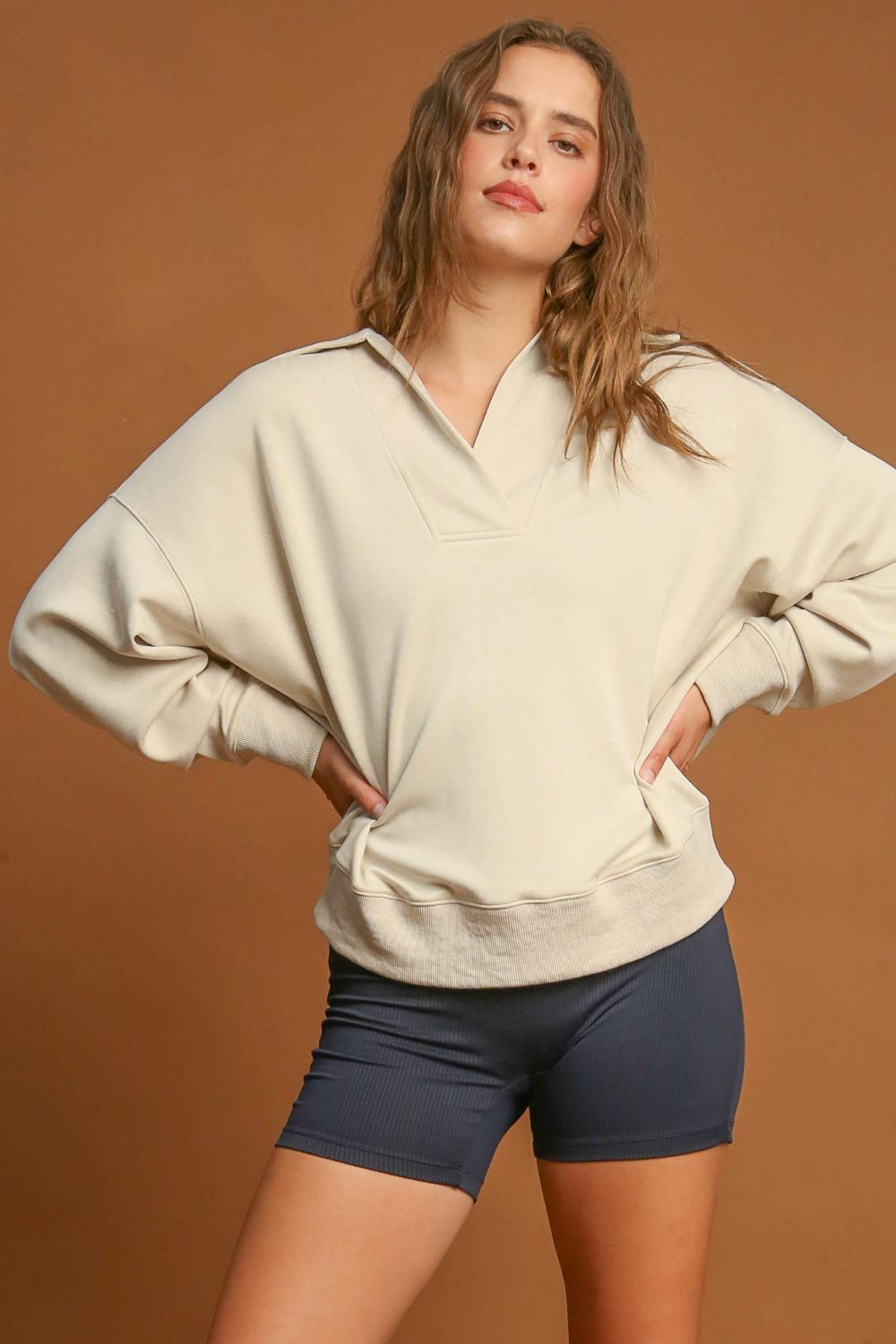 Collar Dropped Shoulder Sweatshirt