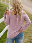Full Size Cutout Shoulder Long Sleeve Shirt  Style Ratio