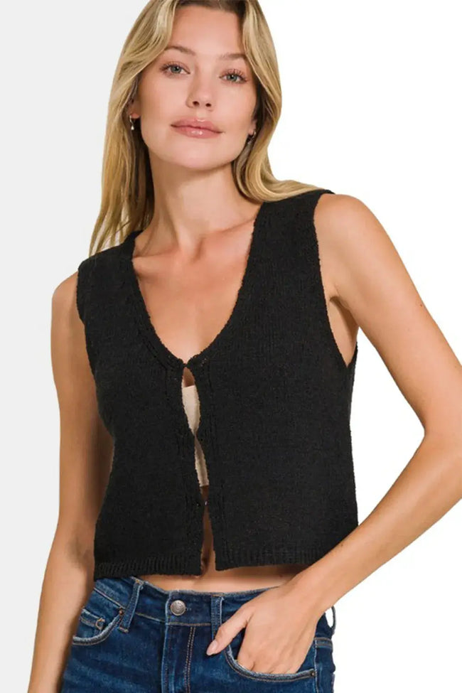 Zenana Hook and Eye Closure V-Neck Sweater Vest  Style Ratio