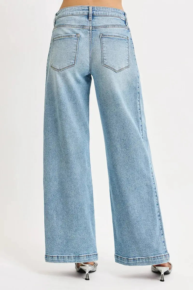 RISEN Mid Rise Wide Barrel Transferable Leg Snap Jeans  Style Ratio