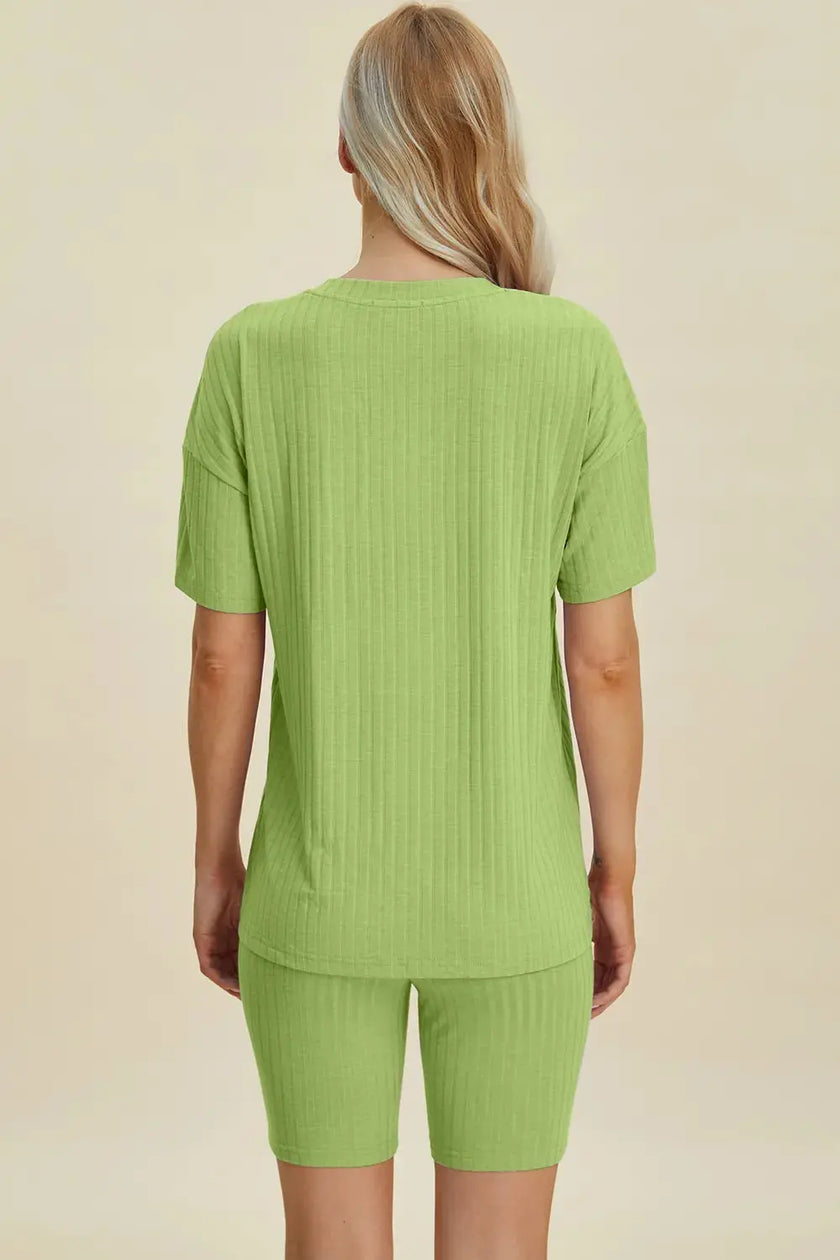 Basic Bae Full Size Ribbed V-Neck Short Sleeve Top and Shorts Loungewear  Style Ratio