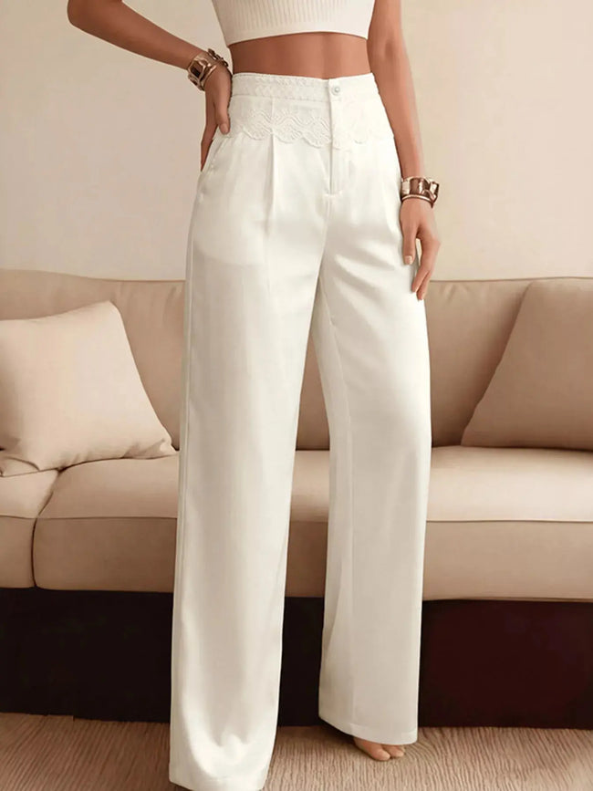 Lace Waist Wide Leg Pants  Style Ratio
