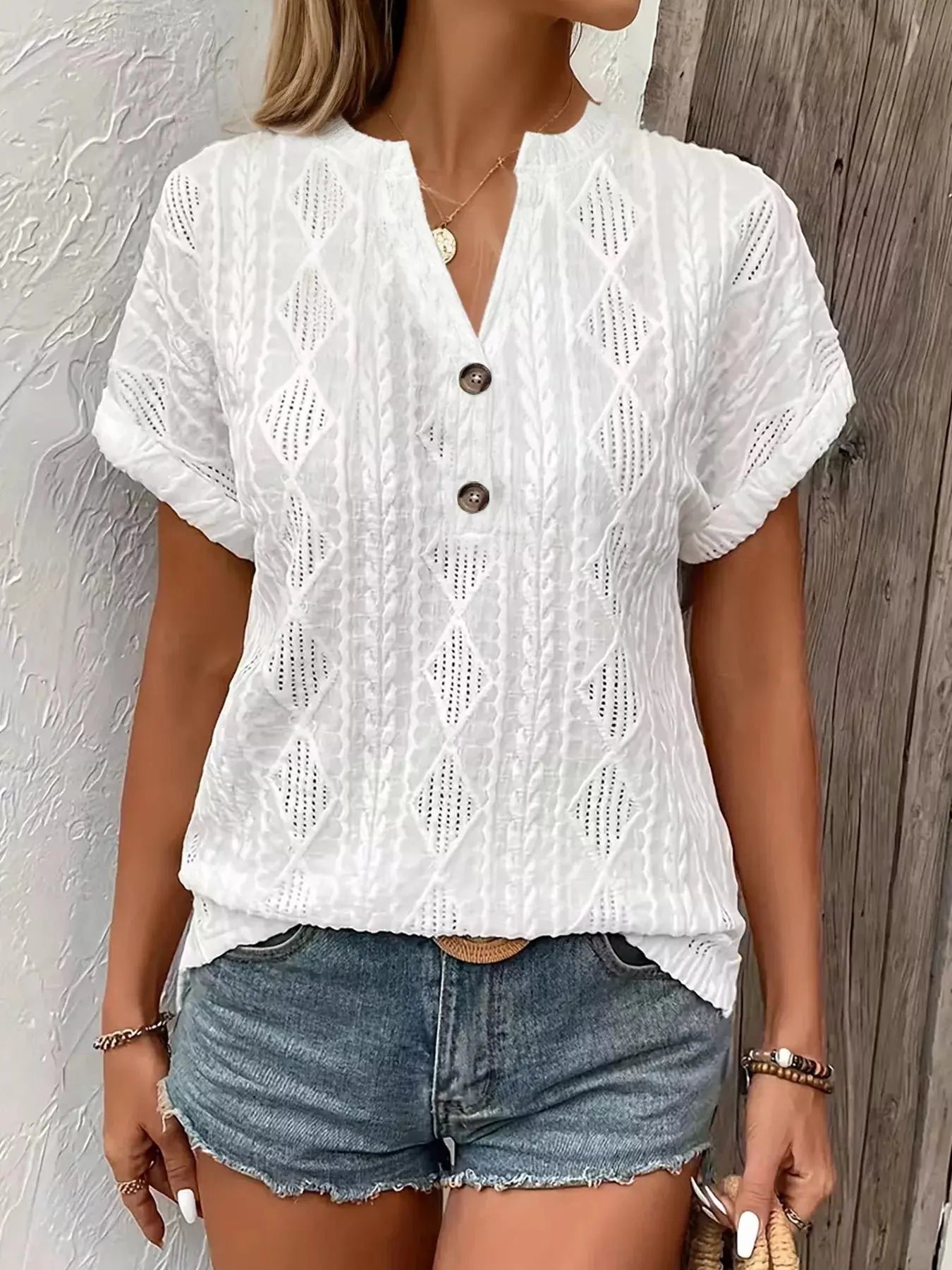 Diamond Pattern Short Sleeve Top  Style Ratio