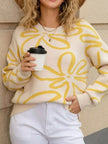 Flower Crew Neck Long Sleeve Sweater  Style Ratio